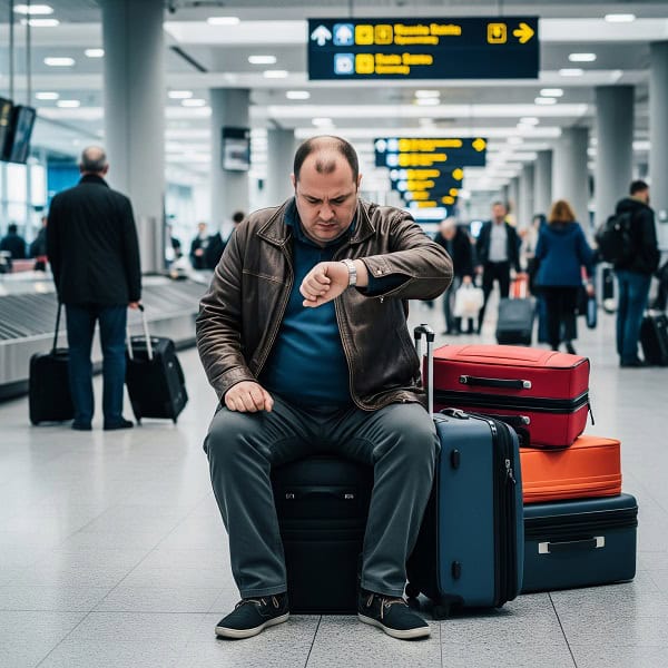 mężczyzna czekający na lot